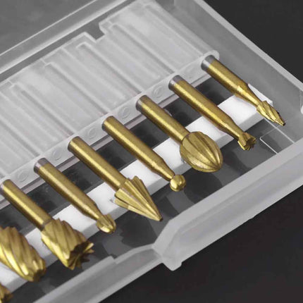10Pcs HSS Wood Carving Router Bits Set Rotary Drill File Tools for Carving