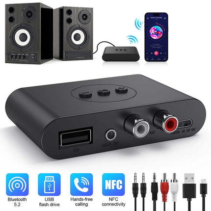 NFC Bluetooth 5.2 Wireless Receiver 3.5mm AUX to 2 RCA Audio Adapter