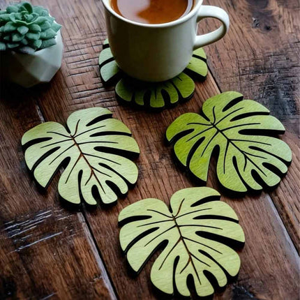 10pcs Wooden Cup Coaster Set, Bamboo Leaf Style Heat Resistant Non Slip Mat