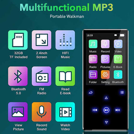 Portable MP3 Player 32GB FM Radio Bluetooth HIFI Sport Music Video Recorder