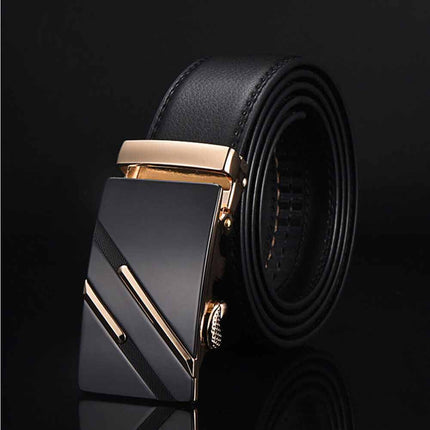 Fashion Men's Leather Ratchet Belt Automatic Buckle Waistband 120cm