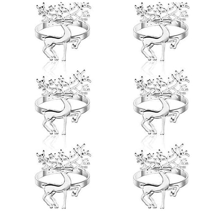 6X Silver Deer Christmas Napkin Rings Alloy Reindeer Napkin Holders