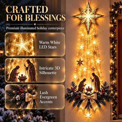 Christmas Nativity Wall Decor Holy Family Star LED Hanging Ornament