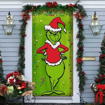 90x200cm Grinch Green Christmas Door Cover Merry Porch Sign Decor