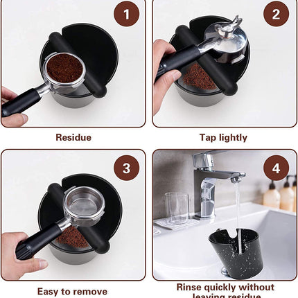 Coffee Waste Container with Knock Bar & Tamper Tube, Black Bucket for Barista