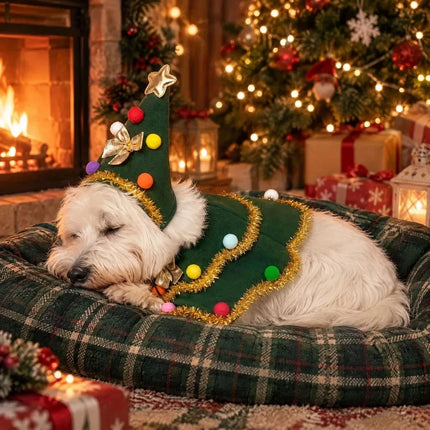 Christmas Tree Pet Cape Shawl, Festive Dog & Cat Costume Outfit for Puppy