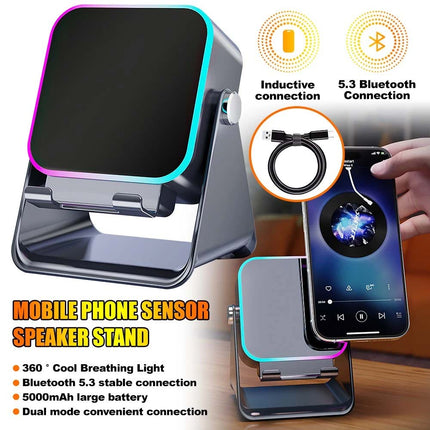 Mini Induction Speaker with Phone Stand 5 in 1 Wireless Bluetooth Audio