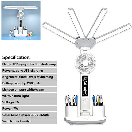 4-in-1 LED Desk Lamp with Fan, Dimmable Reading Light & Night Lamp