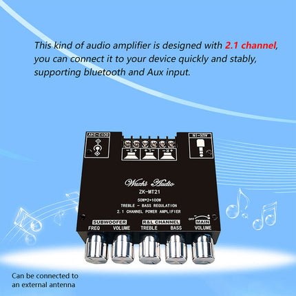 Mini Bluetooth 5.0 Digital Amplifier HiFi 2.1 Channel Audio Stereo Equalizer