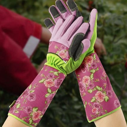 Ladies Thorn Proof Long Sleeve Leather Gardening Gloves with Gauntlet Cuff