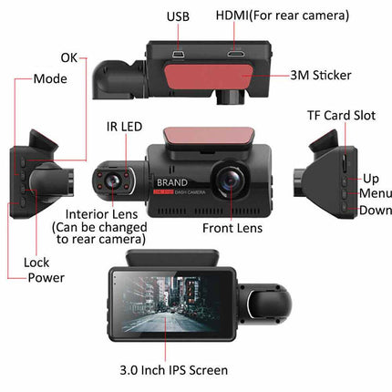 1080P Dual Lens Car Dash Cam Front and Rear Camera G Sensor DVR Recorder