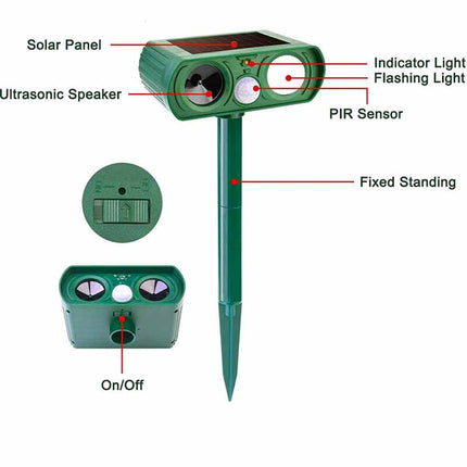1PC Solar Ultrasonic Pest Repeller Motion Sensor Animal Bird Rat Repellent