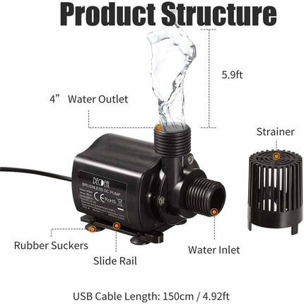 DC 12V Submersible Brushless Water Pump Aquarium Fountain Fish Pond 500L/H
