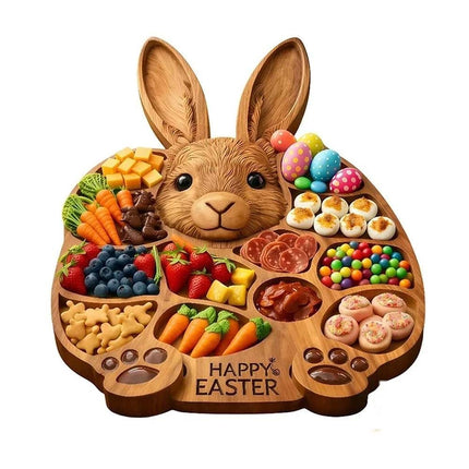 Wooden Easter Bunny Cold Dishes Board 14"x14", Easy Clean Kitchen Tool