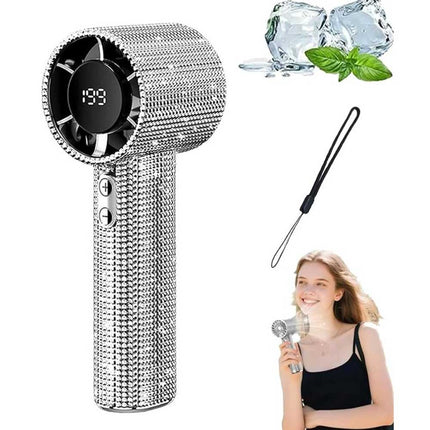S5 Full White Diamond Handheld LED Turbo Fan 199 Gears Mini Personal Fan
