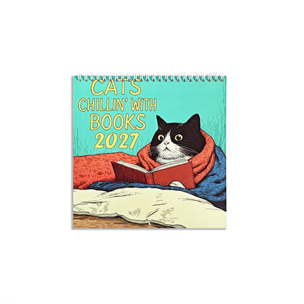 2027 Cats Chillin' with Books Wall Calendar, Cat-Themed Illustrations Planner