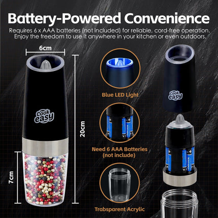 2 Pcs Electric Salt & Pepper Shakers – Gravity-Activated Spice Grinders
