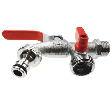 High Quality 1/2" BSP Double Outlet Garden Tap Brass Nickel Plated Automatic