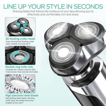 Men's Electric Shaver Dry Wet Cordless Razor USB Rechargeable Rotary