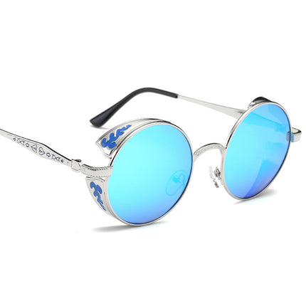 Men Women Steampunk Round Polarized Sunglasses UV400 for Driving Retro