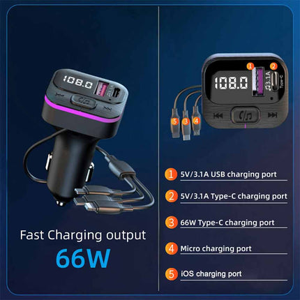Car Bluetooth FM Transmitter USB Type C Fast Charger Hands Free Adapter