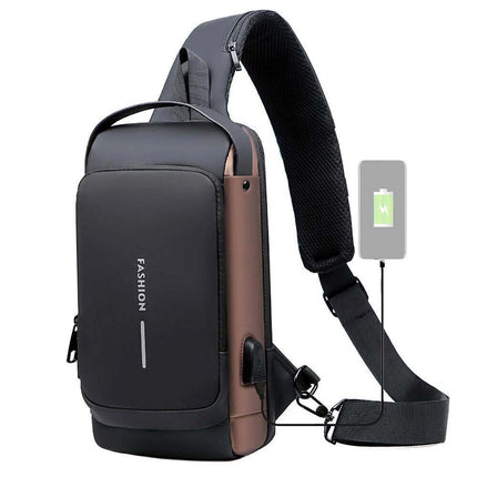 Men's Anti-Theft Lock Crossbody Shoulder Sling Bag Chest Bag USB Port