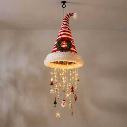 Lighted Santa Hat Chandelier Hanging Decor with Glowing Star Tassel