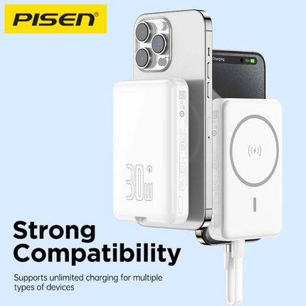 PISEN Magnetic Wireless Power Bank 10000mAh 30W, PD QC3.0 Super Fast Charge