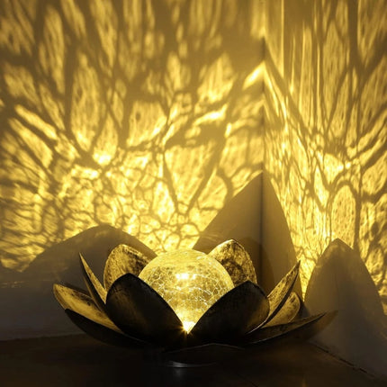 Solar Lotus Flower LED Light, Silver Crackle Glass Ball 28cm Ornament
