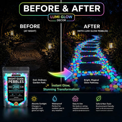 200PCS Glow in the Dark Garden Stones Luminous Outdoor Decoration Gifts