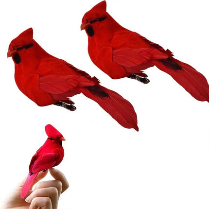 12PCS Clip-On Red Cardinal Ornaments, Feathered Realistic Home Decor