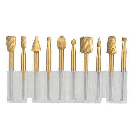10Pcs HSS Wood Carving Router Bits Set Rotary Drill File Tools for Carving