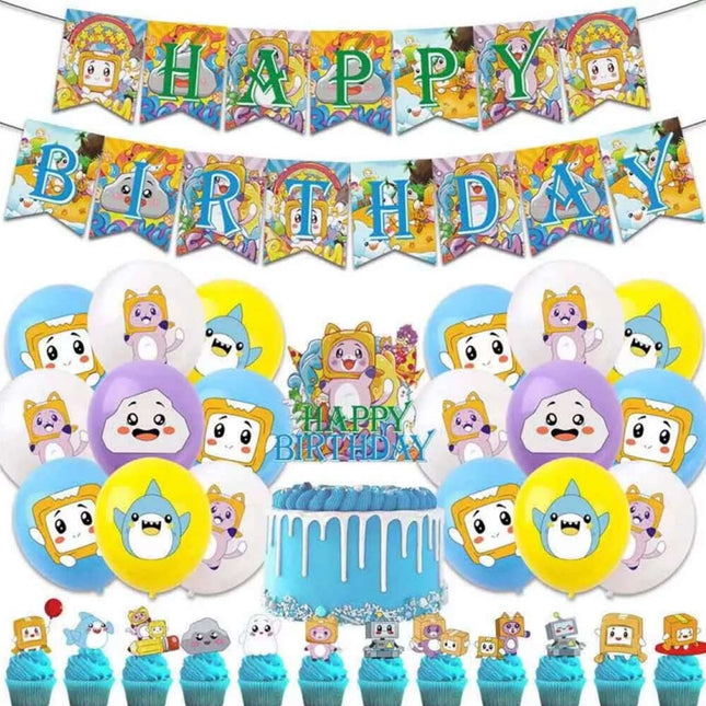 LankyBox Birthday Party Set Balloons Banner Cake Toppers Decor