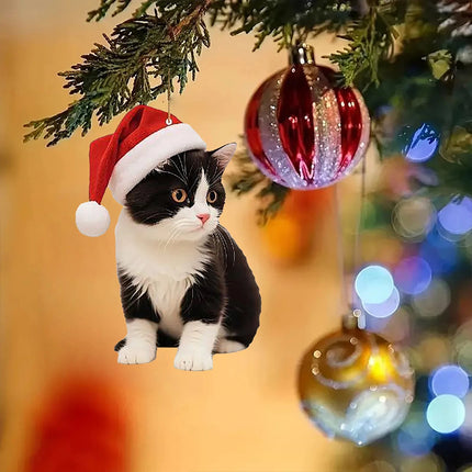 5X Cute Cat Christmas Tree Hanging Ornaments 2D Acrylic Cat Lover