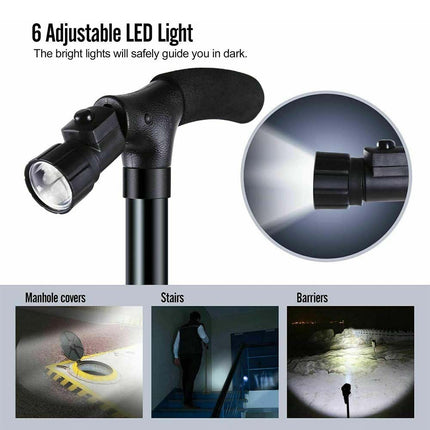 Adjustable Folding Walking Stick with LED Light and Comfortable Strap