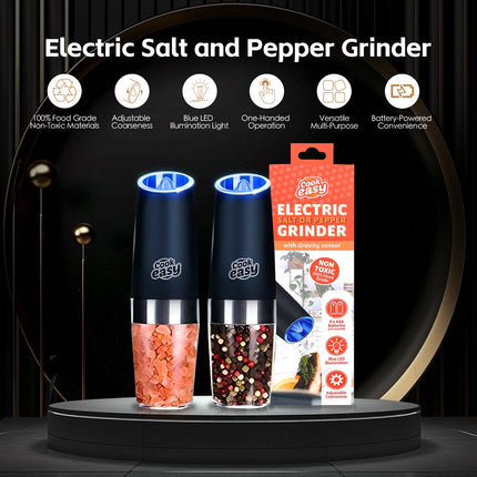 2 Pcs Electric Salt & Pepper Shakers – Gravity-Activated Spice Grinders