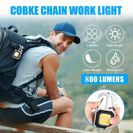 1x USB Rechargeable LED COB Work Light Mini Magnetic Keychain Torch Lamp