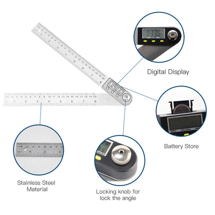 200mm Digital Angle Ruler 360° Stainless Steel Electronic LCD Protractor