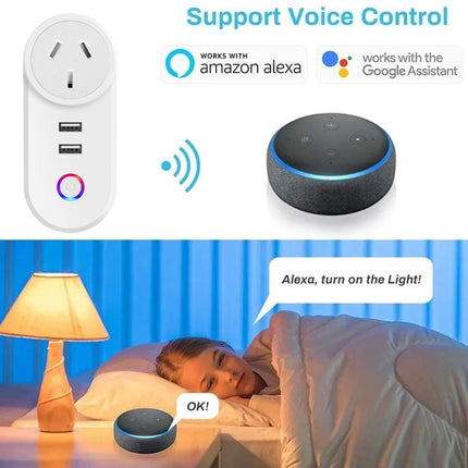 Smart Home WiFi Dual Socket Switch Adaptor, Works with Alexa & Google