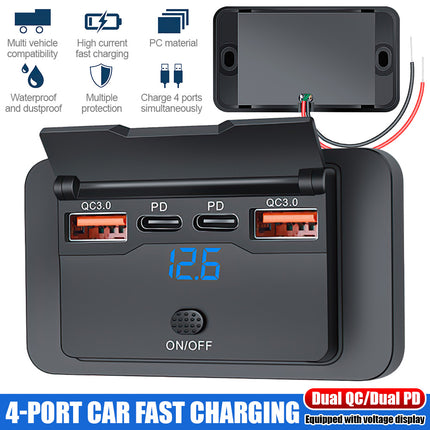 DC 12V-24V PD USB-C Fast Car Charger Socket Power Outlet Panel