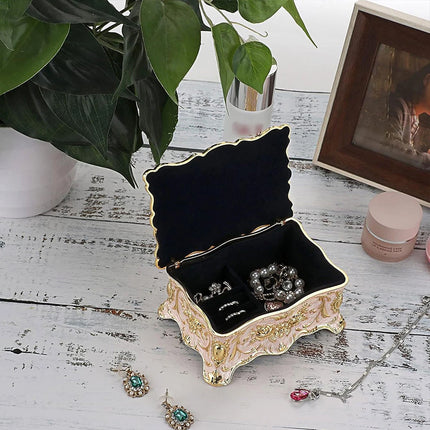 Vintage Alloy Jewellery Box, Trinket Organiser Ring Necklace Storage Case Gift