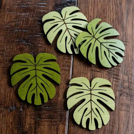 10pcs Wooden Cup Coaster Set, Bamboo Leaf Style Heat Resistant Non Slip Mat