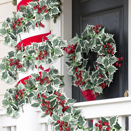 2Pcs 2.2M Christmas Holly Garland Fake Red Berries Artificial Greenery