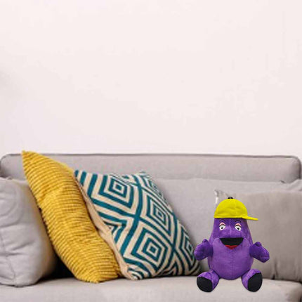 22cm Purple Eggplant Plush Doll with Yellow Hat, Cute Collectible Toy