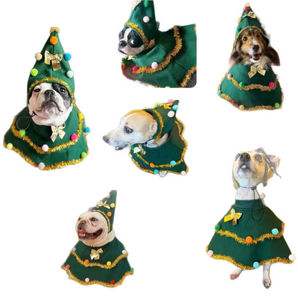 Christmas Tree Pet Cape Shawl, Festive Dog & Cat Costume Outfit for Puppy