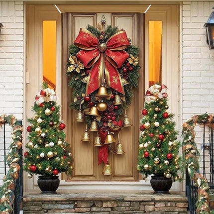 Christmas Ornament Door Cover Bells Wreath Wall Party Decor Cloth 180x90cm