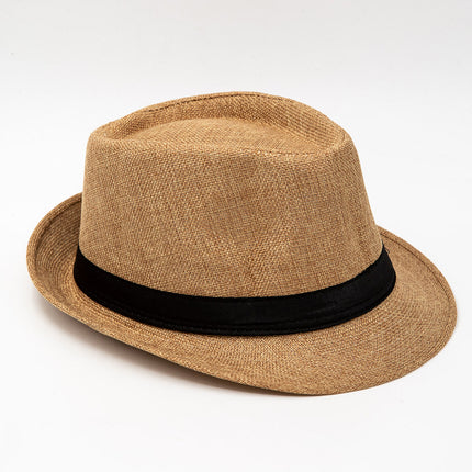 Men Women Summer Fedora Hat Straw Trilby Beach Sun Panama Cap Brim