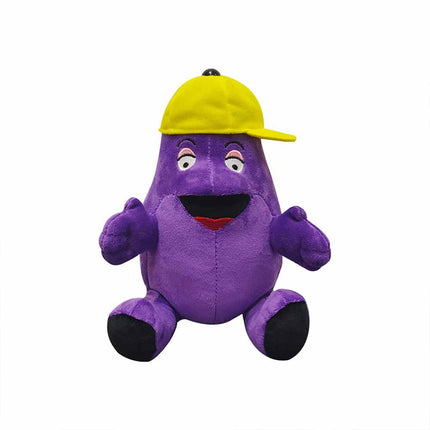 22cm Purple Eggplant Plush Doll with Yellow Hat, Cute Collectible Toy