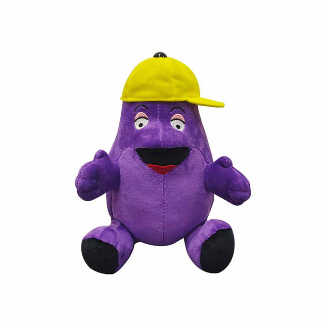 22cm Purple Eggplant Plush Doll with Yellow Hat, Cute Collectible Toy