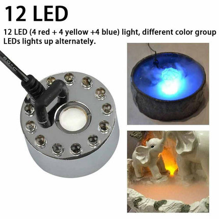 12 LED Fogger Mist Maker Fountain Mister Air Humidifier Fish Aquarium Rockery